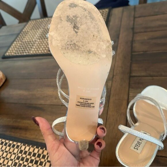 Steve Madden Silver Rhinestone Clear Strap Heels Size 8.5 Elegant Party Sandals - Picture 9 of 11